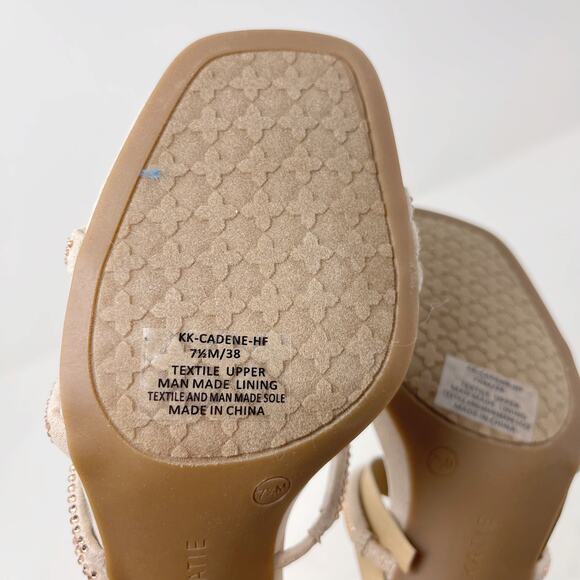 New Kelly & Katie 7.5 Light Peach Microsuede Cadene Sandal Heel Rhinestone Block - Picture 13 of 13